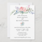 Fleurs roses et bleues Faire-part de mariage verdo (Devant)