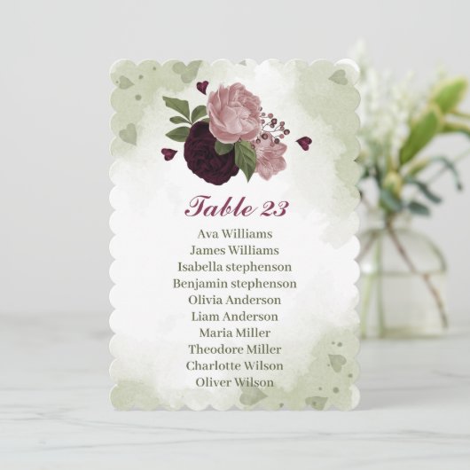 fleurs roses et bordeaux vert carte de sièges (Debout devant)