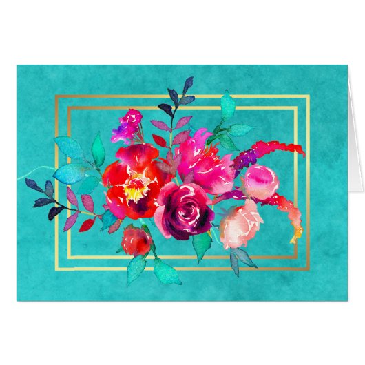 Fleurs roses et coraux sur Aquarelle Turquoise (Devant horizontal)