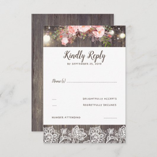 Fleurs roses et dentelle Rustique RSVP (Devant / Derrière)