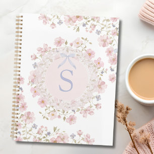 Fleurs roses et floral en dentelle à monogramme