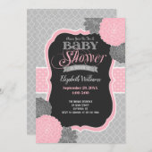 Fleurs roses et gris Baby shower Invitation (Devant / Derrière)