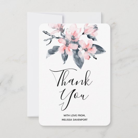 Fleurs roses et gris Merci d'aquarelle classique (Devant)