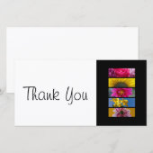 Fleurs roses et jaunes de carte mince de Merci - (Devant / Derrière)