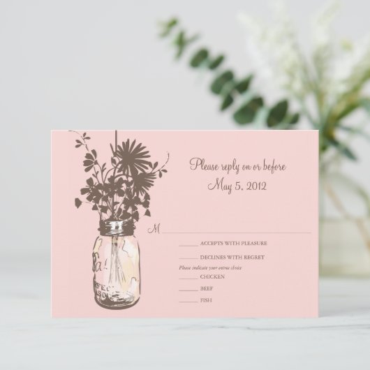 Fleurs roses et Mason Mariage Jar RSVP (Debout devant)