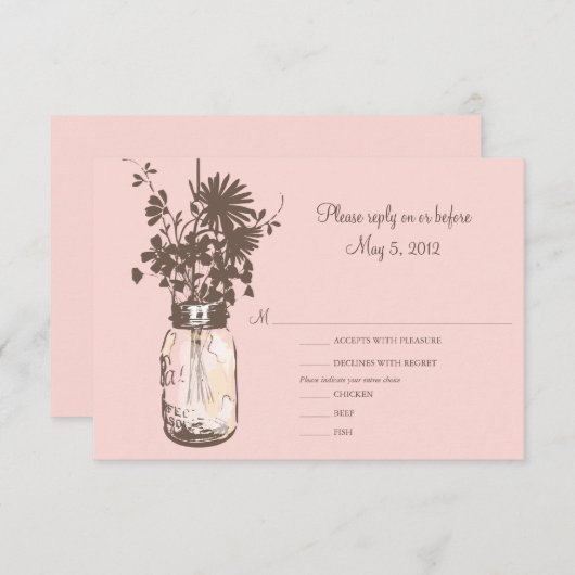 Fleurs roses et Mason Mariage Jar RSVP (Devant / Derrière)