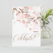 Fleurs roses et oiseaux Invitations d'anniversaire (Debout devant)