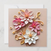 Fleurs roses et or Faux papier Quilling Merci (Devant)