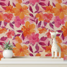 Fleurs roses et orange vif, papier peint adhésif