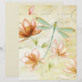 Fleurs roses et papier origami libellule (Devant / Derrière)
