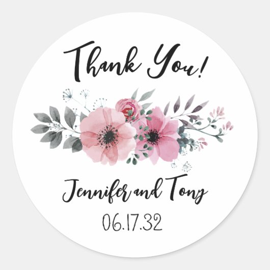 Fleurs roses et Rose de mariage Favor Sticker (Devant)