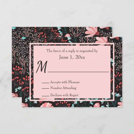 Fleurs roses et Turquoises RSVP (Devant / Derrière)