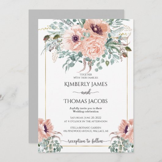 Fleurs roses Faire-part de mariage (Devant / Derrière)