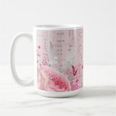 fleurs roses feuille de musique tasse de café (Gauche)