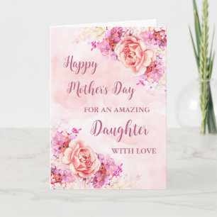 Fleurs roses Fille Bonne carte de fête des mères
