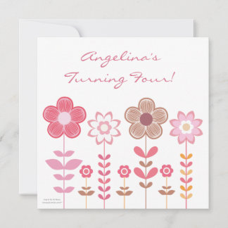 Fleurs roses Filles Personnalisées Invitation d'an