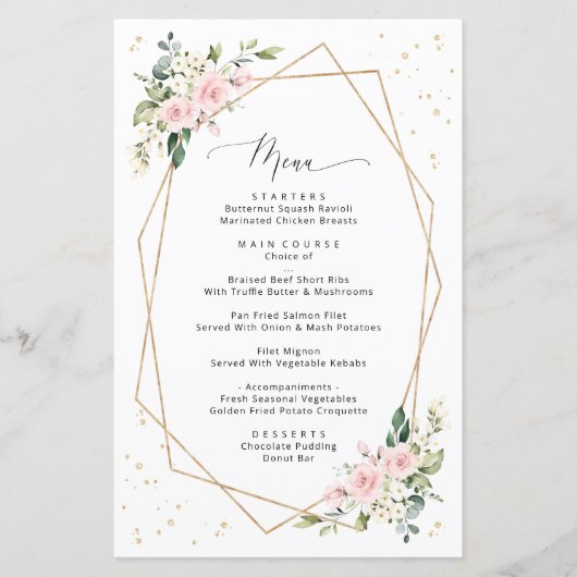 Fleurs roses, Fleurs blanches, Boho, Menu Mariage (Devant)