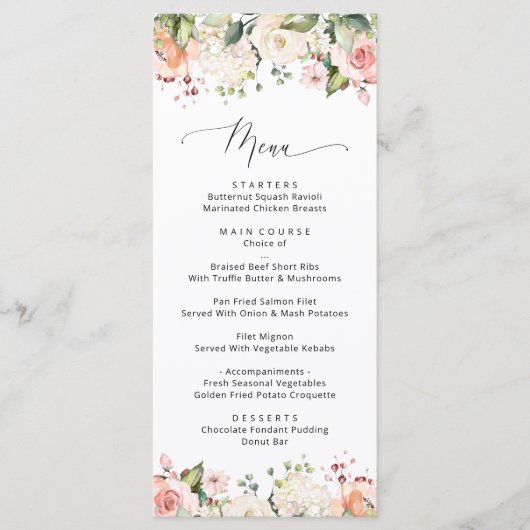 Fleurs roses, Fleurs blanches, Menu Fête des marié (Devant)