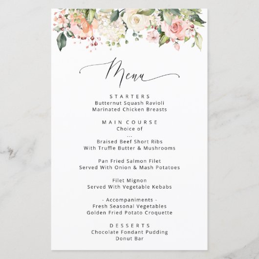 Fleurs roses, Fleurs blanches, Menu Fête des marié (Devant)