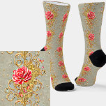 Fleurs roses Fleurs Botaniques Filigree Victorien<br><div class="desc">Fleurs roses Fleurs Whimsical Botanical Filigree victorien - - Les images sont mises en miroir pour la symétrie lors du port - - voir plus de superbes modèles de chaussettes dans mon magasin.</div>