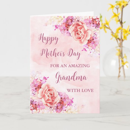 Fleurs roses Grand-mère Joyeuse carte de fête des  (Fleur jaune)