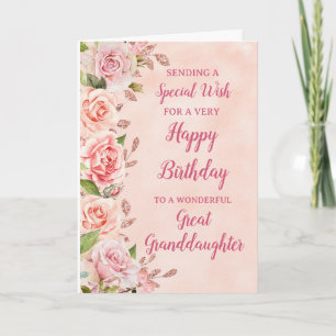 Fleurs roses Grande Grandgirl Carte d'anniversaire