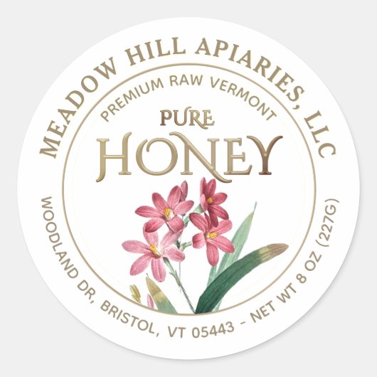 FLEURS ROSES HONEY OR ÉTIQUETTE SUR BLANC (Devant)