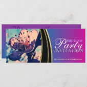 Fleurs roses Invitations de fête d'anniversaire (Devant / Derrière)