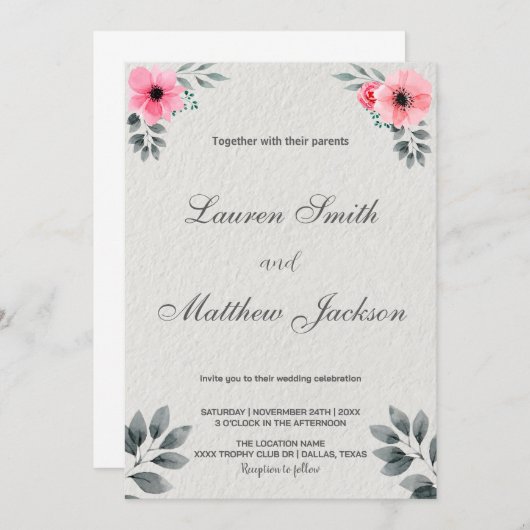 Fleurs roses Invitations de mariage (Devant / Derrière)