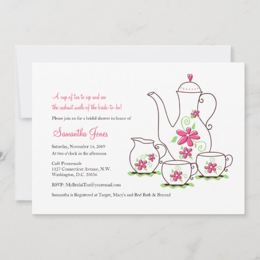 Fleurs roses, Invitations De Thé 5x7 (Devant)