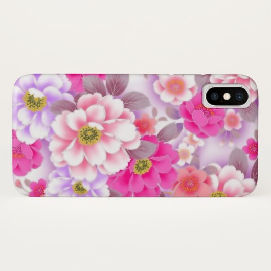 Fleurs roses iPhone X Coque (Dos (Horizontal))