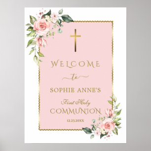 Fleurs roses luxueuses Affiche de bienvenue de la 