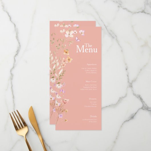 Fleurs roses Mariage Menu Événement Décor Table (Devant/Arrière en situation)