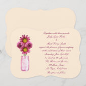 Fleurs roses Mason Jar Faire-part de mariage (Devant / Derrière)