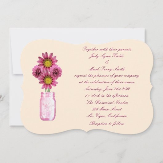 Fleurs roses Mason Jar Faire-part de mariage (Devant)
