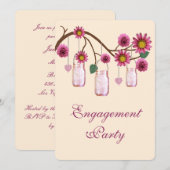 Fleurs roses Mason Jar Invitation de la partie d'e (Devant / Derrière)