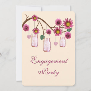 Fleurs roses Mason Jar Invitation de la partie d'e