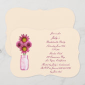 Fleurs roses Mason Jar Invitation du parti Bachelo (Devant / Derrière)