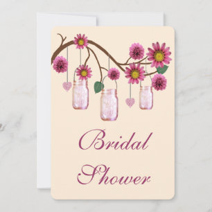 Fleurs roses Mason Jars Invitation à la douche nup