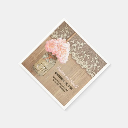 fleurs roses mason pot serviettes en papier rustiq (Coin)
