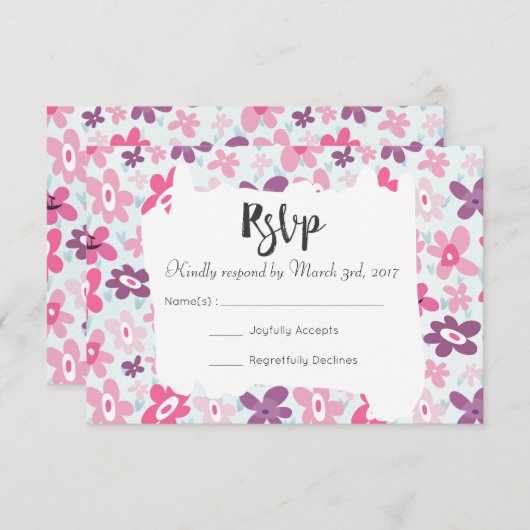 Fleurs roses mignonettes Mariage Whimsical RSVP (Devant / Derrière)