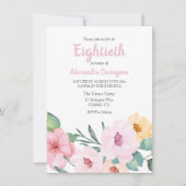 Fleurs roses mignonnes 80e anniversaire Invitation (Devant)