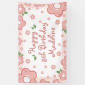 Fleurs roses mignonnes Bannière de fête d'annivers (Vertical)