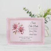 Fleurs Roses Modernes Enregistrer La Carte Date (Debout devant)