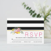 Fleurs roses modernes rayures mariage floral RSVP (Debout devant)