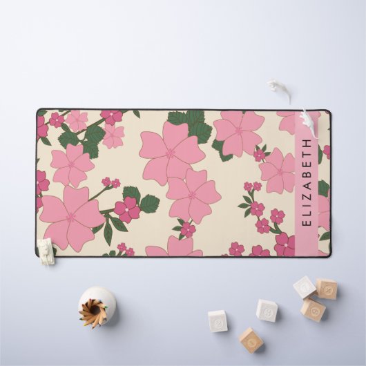 Fleurs Roses, Motif De Fleurs, Votre Nom (Tableau pour enfants)