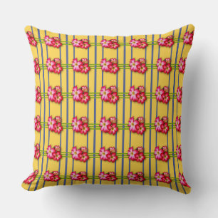 Fleurs roses Motif sur oreiller jaune