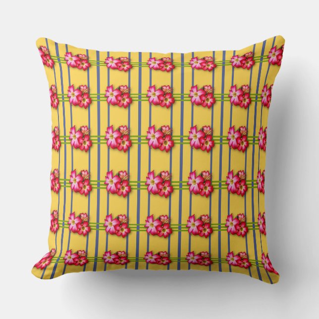 Fleurs roses Motif sur oreiller jaune (Recto)