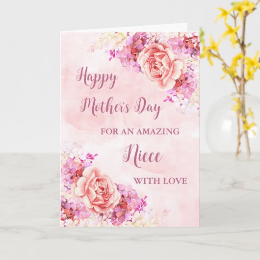 Fleurs roses nièce Bonne carte de fête des mères (Fleur jaune)