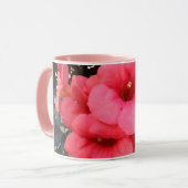 Fleurs roses Noir 325 ml Ringer Combo Mug (Devant gauche)